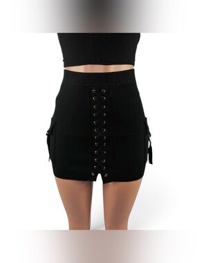 Hera Collection | Dominic High Waisted Ribbed Lace-Up Cargo Mini Skirt